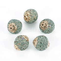 Perles Indonésiennes manuelles, avec les accessoires en métal, ronde, or, vert pale, 19.5x18.5~19mm, Trou: 1.5mm