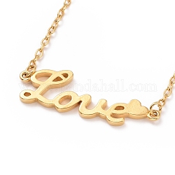 304 Stainless Steel Word Love with Heart Pendant Necklaces for Women, Golden, 17.72 inch(45cm)