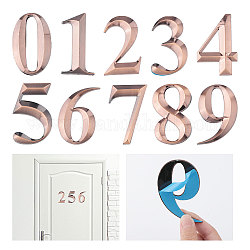 Globleland 10Pcs 10 Styles 3D Digits ABS Plastic Room Number Plaque, with Self-adhesive, for Door Wall Office Hotel Dorm Garden, Number 0~9, Sienna, 70~71x37~46x8.5mm, 1pc/style
