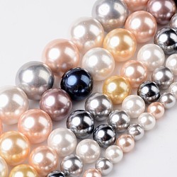 Redondo shell hebras de abalorios de perlas, color mezclado, 8mm, agujero: 1 mm, aproximamente 50 pcs / cadena, 15.7 pulgada