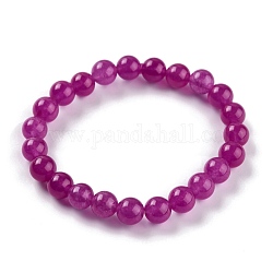 Perles de jade naturelles teintes, ronde, support violet rouge, diamètre intérieur: 2-1/4 pouces (5.7 cm), perle: 8~8.5 mm