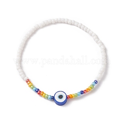 Braccialetto elasticizzato con perline in argilla polimerica e semi di vetro per donna, colorato, diametro interno: 2-1/4 pollice (5.75 cm)