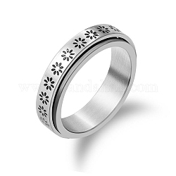 Вращающееся кольцо из титановой стали, Кольцо-спиннер для снятия беспокойства и стресса, платина, цветочным узором, размер США 8 (18.1 мм)