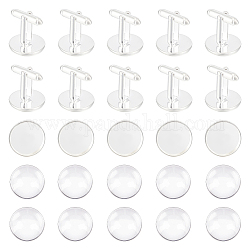 Unicraftale 16Pcs Brass Cuff Button, Cufflink Findings for Apparel Accessories, with 16Pcs Glass Cabochons, Silver, Tray: 16mm, 27x18mm