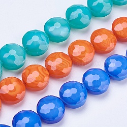 Electroplate Glass Beads Strands, Faceted, Flat Round, Mixed Color, 14x7.5mm, Hole: 1mm, about 25pcs/strand, 13.7 inch