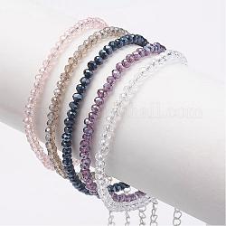 Bracelets à perles en verre facetté, avec fermoirs en laiton, Pendentifs en alliage et chaîne d'extension de fer, platine, couleur mixte, 230x4mm