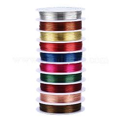 Alambre de joyería de cobre redondo, color mezclado, 0.3mm, aproximadamente 65.61 pie (20 m) / rollo, 10 rollos / grupo