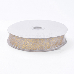 Nylon Organzaband, mit Goldfolie, für Schmuck machen, weiß, 1 Zoll (26 mm), 200yards / Rolle (182.88 m / Rolle)