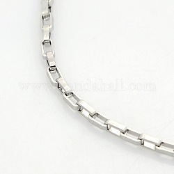 Unisex Casual Style 304 Stainless Steel Box Chain Necklaces, with Lobster Claw Clasps, Stainless Steel Color, 17.7 inch(45cm)