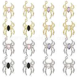 CHGCRAFT 16Pcs 8 Styles Glass Spider Pendant, with Light Gold Alloy Findings, Mixed Color, 25.5x17x4.5mm, Hole: 1.6mm, 2pcs/style