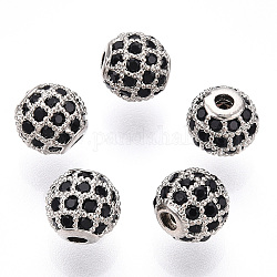 Gestell Messing Zirkonia Perlen, langlebig plattiert, Runde, Platin Farbe, 6x6 mm, Bohrung: 1.5 mm