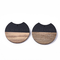 Colgantes de resina y madera de nogal, brecha plana redonda, negro, 23x24.5x3.5mm, agujero: 2 mm
