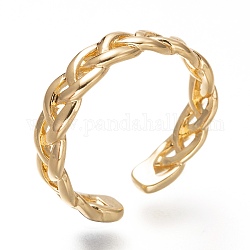 Латунь манжеты кольца, открытые кольца, ткать, реальный 18k позолоченный, размер США 5, внутренний диаметр: 16 мм