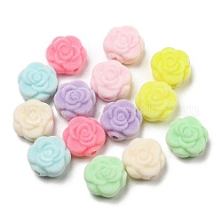 Flocky Acrylic Beads, Puffed Rose, Mixed Color, 15.5x15x8mm, Hole: 2mm
