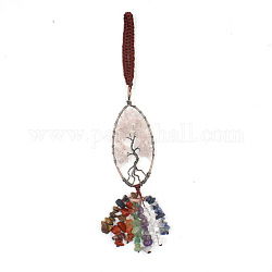 Décorations pendentif arbre de vie en quartz rose naturel, décoration pendentif suspendu gland, 200mm