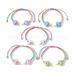Fabrication de bracelets à cordon tressé en nylon réglable de couleur dégradée, avec coeur en résine mauvais œil, convient aux breloques de connecteur, couleur mixte, 5-7/8x10-1/4 pouce (15~26 cm), Trou: 3.3mm