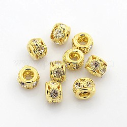 Латунные бусины со стразами , класс А, рондель, золото , кристалл, 8x6 мм, отверстие : 2.5~3.5 мм