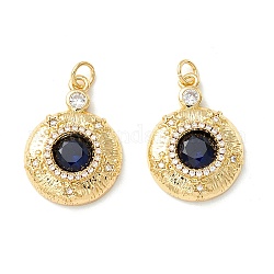 Rack Plating Brass Micro Pave Clear & Midnight Blue Cubic Zirconia Pendants, Cadmium Free & Nickel Free & Lead Free, Flat Round, Real 18K Gold Plated, 20x14.5x4mm, Hole: 2.6mm