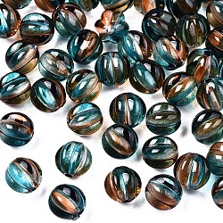 Perles ondulées acryliques peintes à la bombe transparentes bicolores, pour la fabrication de bracelets et de bijoux, ronde, vert clair, 7.5x8x7.5mm, trou: 1.5 mm, environ 2090 pcs / 500 g