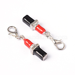 Alloy Enamel Pendants, with Lobster Claw Clasps, Lipstick, Silver Color, Black and Red, Size: about 36mm long, hole: 3mm, lipstick: 6mm wide, 22.5mm long, 6mm thick