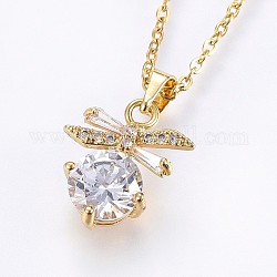 304 Stainless Steel Pendant Necklaces, with Cubic Zirconia, Clear, Golden, 17.71 inch(45cm), Pendant: 20x13.5x6mm