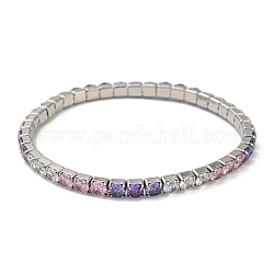 Bracelets extensibles en zircone cubique, 304 bijoux en acier inoxydable pour femme, couleur inoxydable, support violet, 1/8 pouce (0.4 cm), diamètre intérieur: 2-1/8 pouce (5.3 cm)