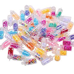 Decorazioni pendenti in vetro per bottiglie di auguri, con paillette / paillette glitter stelle all'interno, con tappo in plastica, colore misto, 27~29x11mm, Foro: 2.5 mm, 80pcs/scatola
