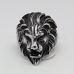 Anillos anchos retros de león de acero inoxidable 304 personalizados para hombres, plata antigua, 17mm