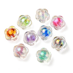 UV-Beschichtung regenbogenschillernde Acrylperlen, zweifarbige Perle in Perle, Blume, Mischfarbe, 12x12.5x8.5 mm, Bohrung: 2.5 mm