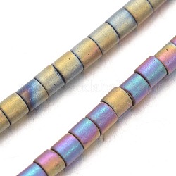 Hebras de perlas de hematita sintética no magnética electrochapada y helada, columna, color de ab chapado, 2x2mm, agujero: 1 mm, aproximamente 180~200 pcs / cadena, 15.7 pulgada