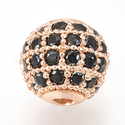 Perles de zircone cubique micro pave en Laiton, ronde, noir, or rose, 10mm