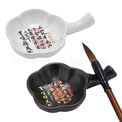 Pandahall elite 2pcs 2 estilos placa de tinta de cerámica con mango, portaescobillas de porcelana, para los amantes de la caligrafía, forma de flor con carácter chino, palabra, 116x76x25mm, 1pc / estilo