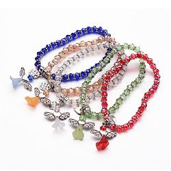 Glass Beads Stretch Bracelets, with Tibetan Style Findings, Lovely Wedding Dress Angel Dangle, Mixed Color, (2 inch)53mm
