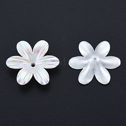 ABS Plastic Imitation Pearl Beads, AB Color Plated, Flower, Creamy White, 23x26x6mm, Hole: 1.6mm