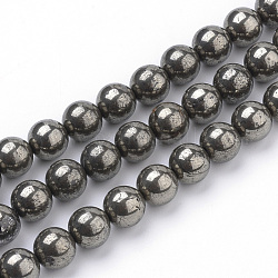 Chapelets de perles de pyrite naturelle , ronde, 10mm, Trou: 1mm, Environ 40 pcs/chapelet, 15.7 pouce (39.8 cm)