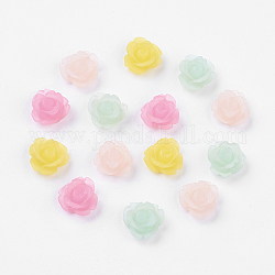Resin Cabochons, Frosted, Flower, Mixed Color, Size: about 11mm in diameter, 6mm thick