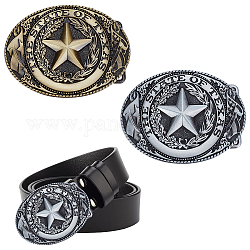 WADORN 2 Colors Western Cowboy Belt Buckles, Star Pattern Engraved Leather Belt Buckle Vintage Oval Belt Fastener for Men Large Handmade Belt Buckle, 6.7x8.95x0.8 cm