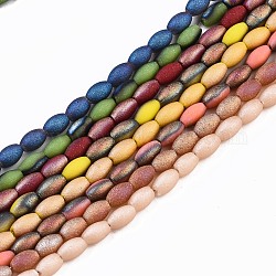 Frosted Electroplate Glass Beads Strands, Barrel, Mixed Color, 6x4mm, Hole: 0.8mm, about 98~99pcs/strand, 21.26~23.62 inch(54~60cm)