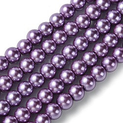 Brins de perles de verre teint écologiques, ronde, cordon en coton fileté, mauve, 6mm, Trou: 1.2~1.5mm, Environ 70 pcs/chapelet, 15.7 pouce