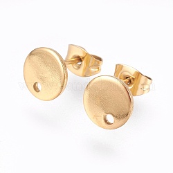 Ion Plating(IP) 304 Stainless Steel Stud Earring Findings, with Flat Plate, Flat Round, Golden, 8x1mm, 12mm, pin: 0.8mm