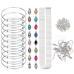 Conjunto de joyas de diy, con dijes de aleación de vidrio, Fabricación de brazaletes de hierro y cadenas de cable Fabricación de collares y ganchos para pendientes, color mezclado