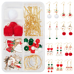 SUNNYCLUE 137Piece DIY Christmas Style Earring Kits, Including Alloy Enamel Pendants, Acrylic & Glass Beads, Faux Mink Fur Pendants, Brass Cable Chains & Linking Rings & Earring Hooks,  Beads, Mixed Color
