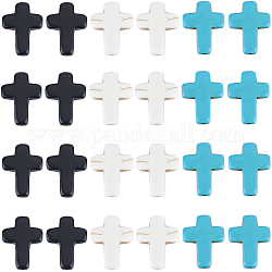 SUNNYCLUE 1 Box 90Pcs Cross Beads Bulk Black White Blue Synthetic Turquoise Pocket Crosses 16x12mm Mini Small Stone Cross Beads Easter Holiday Cross Loose Spacer Beads for Jewelry Making Beading Kits
