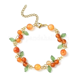 Bracelets de perles de cornaline naturelle thème automne fruits, 304 bracelet en acier inoxydable pour femme, or, 8-1/8 pouce (20.5 cm)