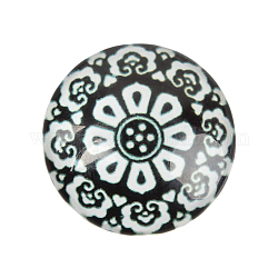 Cabochons en verre avec photo floral, demi-rond / dôme, noir, 12x4mm