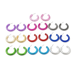 Textured Ring Acrylic Stud Earrings, Half Hoop Earrings with 316 Surgical Stainless Steel Pins, Mixed Color, 29.5x4.5mm