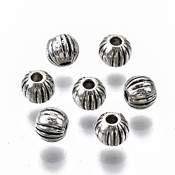 Tibetischer stil legierung perlen, Runde, cadmiumfrei und bleifrei, Antik Silber Farbe, 4x3 mm, Bohrung: 1.2 mm