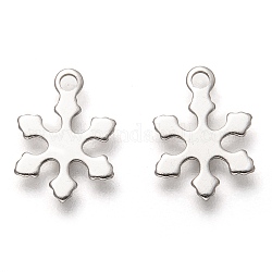 Christmas 201 Stainless Steel Charms, Laser Cut, Snowflake, Stainless Steel Color, 12x10x0.5mm, Hole: 1.4mm
