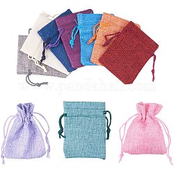 Pandahall elite 10 pcs sacs en toile de jute sacs-cadeaux avec cordon de serrage, Favoriser les sacs pochettes pour la fête de mariage et le bricolage, 10 couleurs, 9x7 cm
