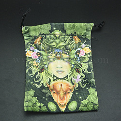 Carte dei tarocchi in velluto stampato fronte-retro per riporre sacchetti con coulisse, portaoggetti da scrivania per tarocchi con motivo a tema tarocchi, verde, 18x13cm